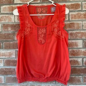 Free People Vintage Y2K Tank Top Embroidered Boho Women’s Small Coral Red